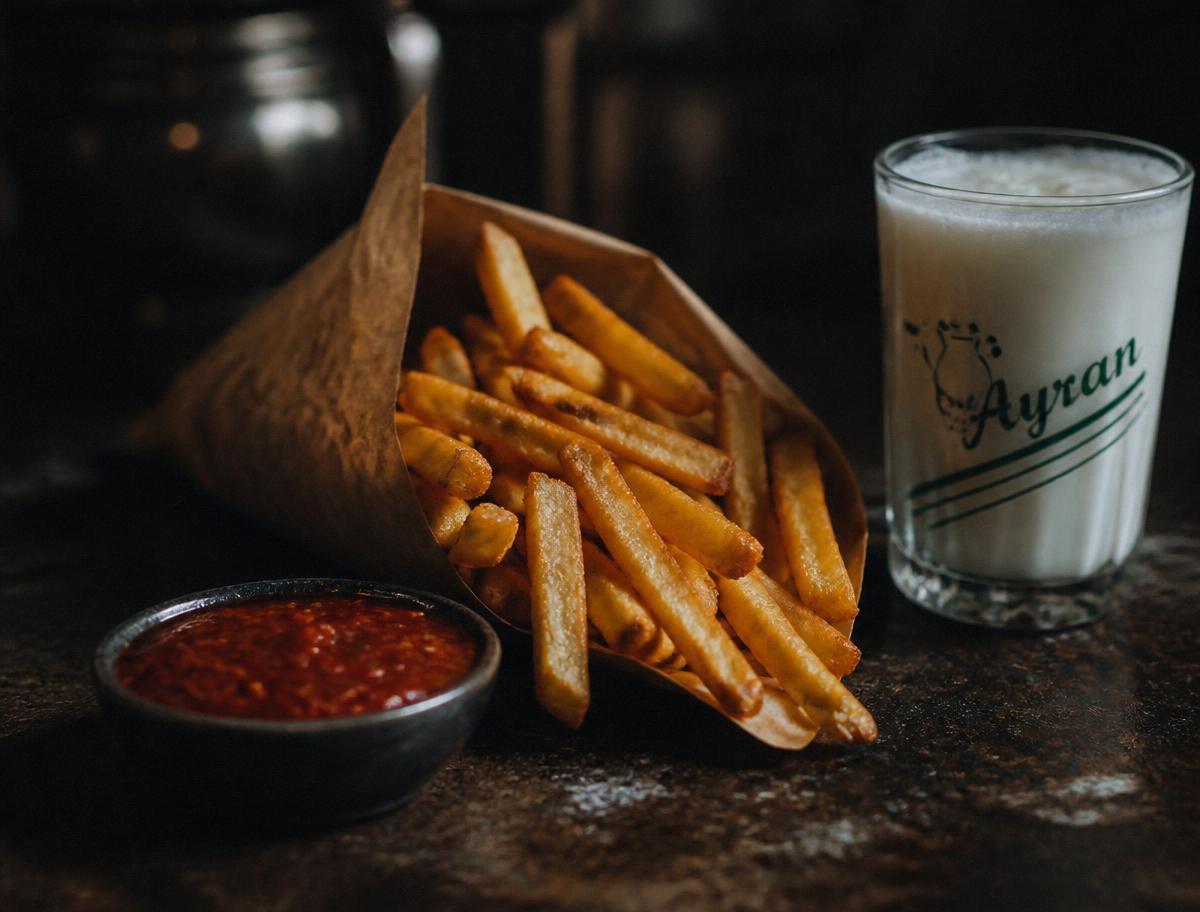 Pommes frites med chilisauce og ayran